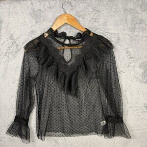 Women's Sheer Top L Witchy Whimsigoth Edwardian Gothic Lace Grunge Fairy Emo